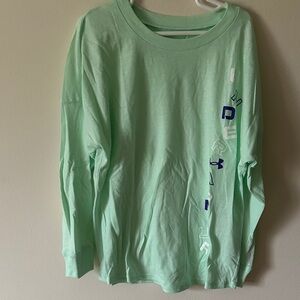 Under Armour Mint Green Long Sleeve Tee with Vertical Logo Accent